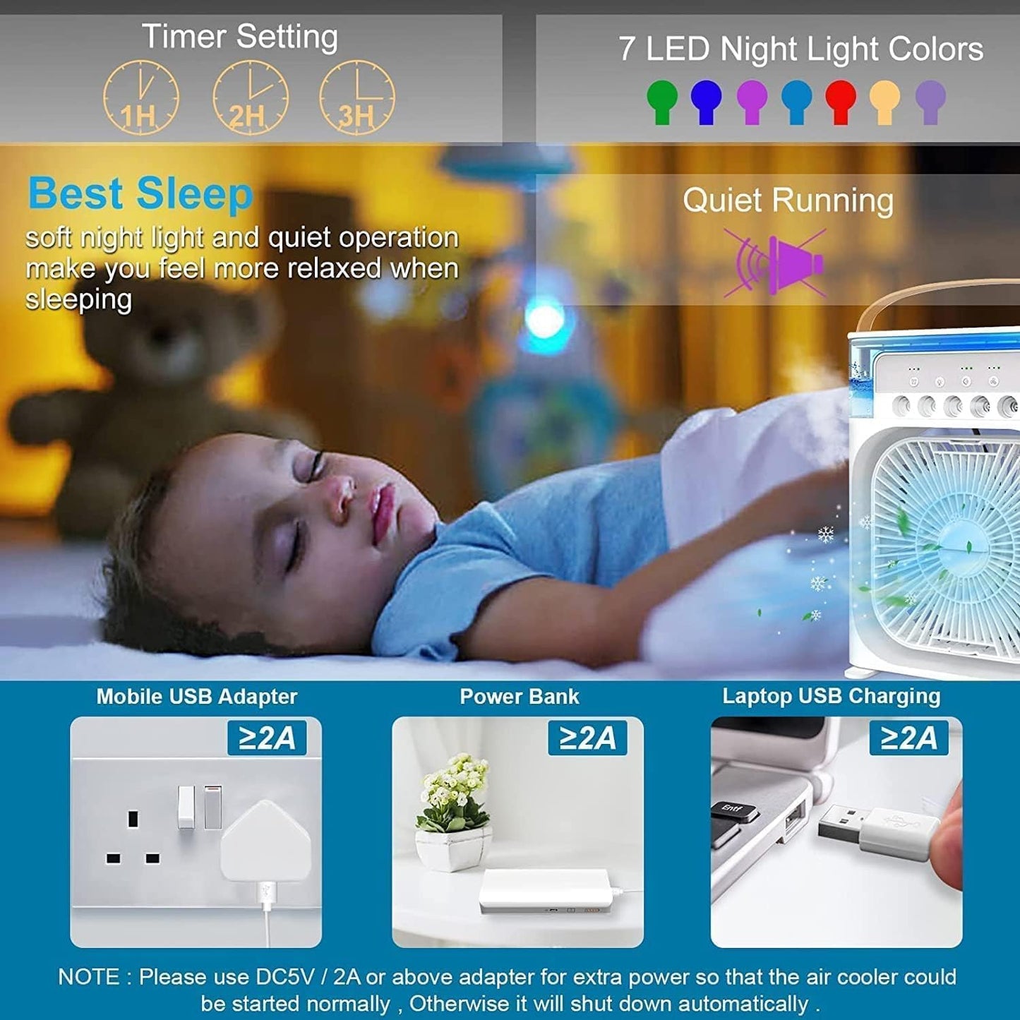 Multifunction Mist Air Cooler -USB Electric Portable Fan Air Conditioner Humidifier