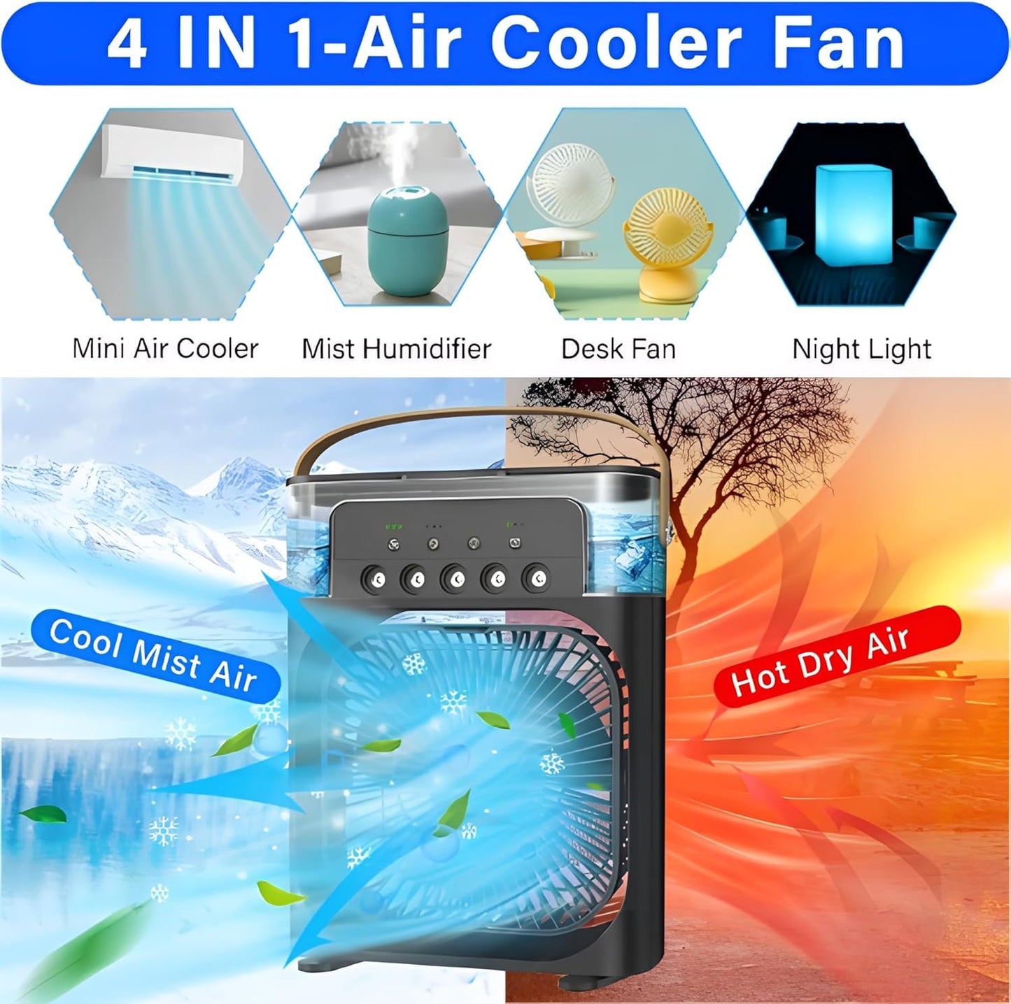 Multifunction Mist Air Cooler -USB Electric Portable Fan Air Conditioner Humidifier