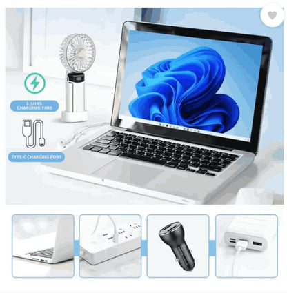 Portable Handheld, Battery Operated Fan with LED Display